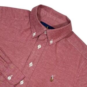 Ralph Lauren Boys Red Cotton Button Down Shirt Size SMALL 8 Long Sleeve Pony